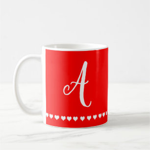 Taza De Café Elegante Monograma rojo y blanco inicial