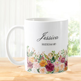 Taza De Café Elegante Monograma Rosa de color de agua Flor Novi