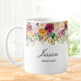 Taza De Café Elegante Monograma Rosa Jardín Floral Bridesmaid