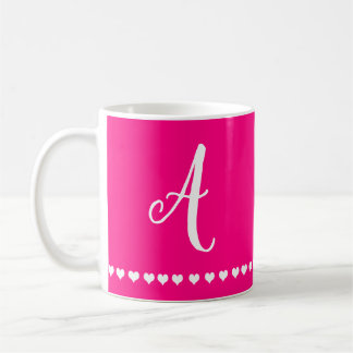 Taza De Café Elegante Monograma Rosa y Blanco Primer Café Mug