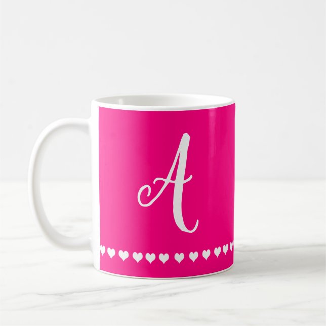 Taza De Café Elegante Monograma Rosa y Blanco Primer Café Mug (Izquierda)