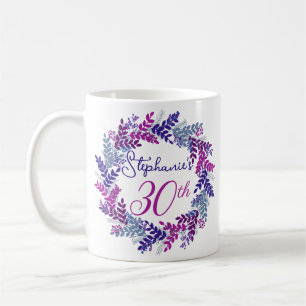 Taza De Café Elegante Monograma Rosa y Morado 30 cumpleaños