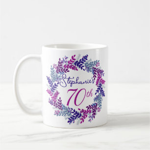 Taza De Café Elegante Monograma rosa y morado 70 cumpleaños