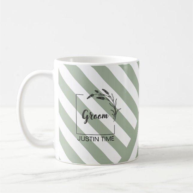 Taza De Café Elegante Monograma Sage Green Striped Mug (Izquierda)