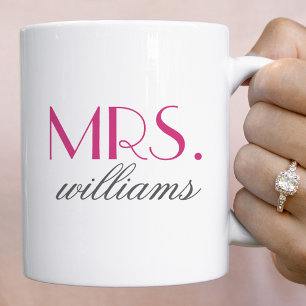 Taza De Café Elegante Monograma Señora Rosa Caliente de Boda