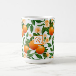 Taza De Café Elegante Monograma Valencia Naranja y Flor de Azah