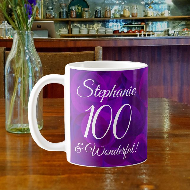 Taza De Café Elegante morado 100 y maravilloso cumpleaños (Subido por el creador)