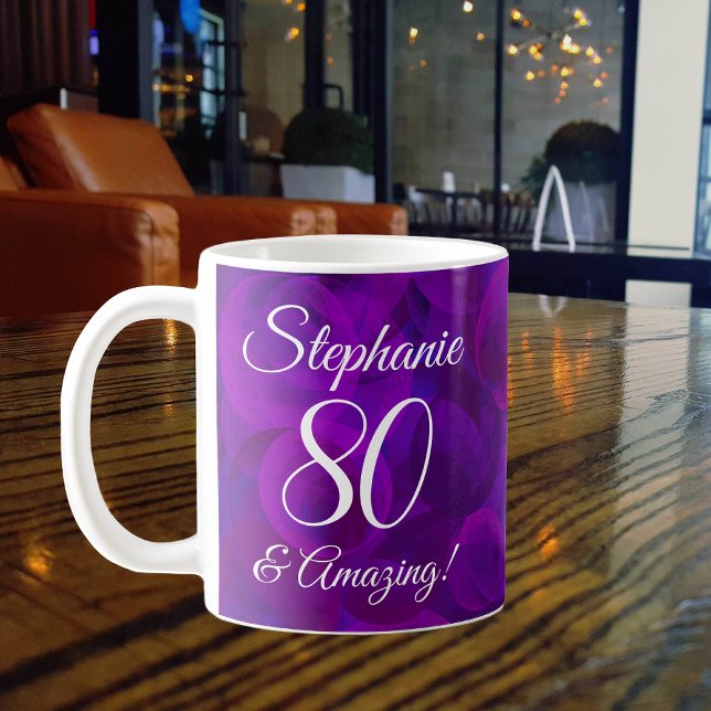 Taza De Café Elegante morado 80 y cumpleaños asombroso (Subido por el creador)