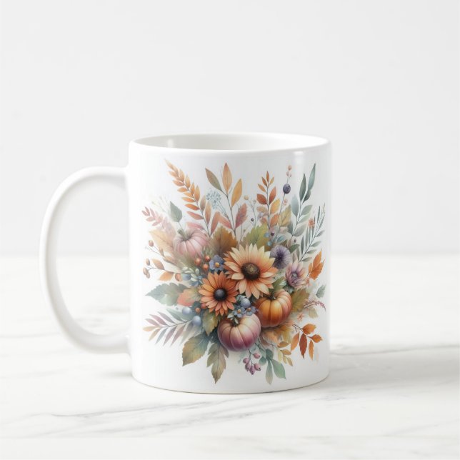 Taza De Café Elegante Motif de Bouquet de Flor de Calabaza de C (Izquierda)