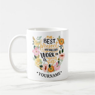 Taza De Café Elegante Motivación Inspiración Floral Cita