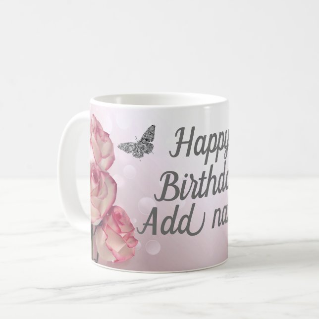 Taza De Café Elegante mug de feliz cumpleaños personalizado (Anverso izquierdo)