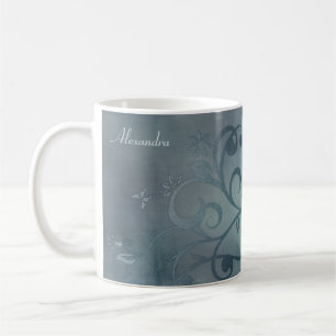 Taza De Café Elegante Mug De Flor Azul