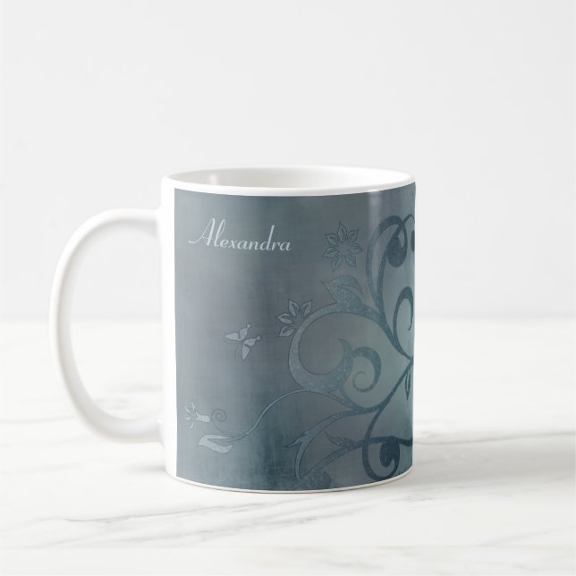 Taza De Café Elegante Mug De Flor Azul (Izquierda)