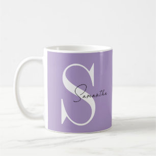 Taza De Café Elegante Mug de Monograma Morado   Personalizado