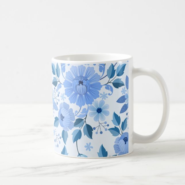 Taza De Café Elegante Mug Floral Azul (Derecha)