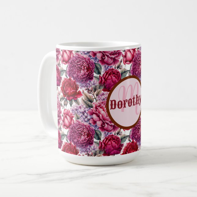 Taza De Café Elegante Mug Floral Personalizada (Anverso izquierdo)