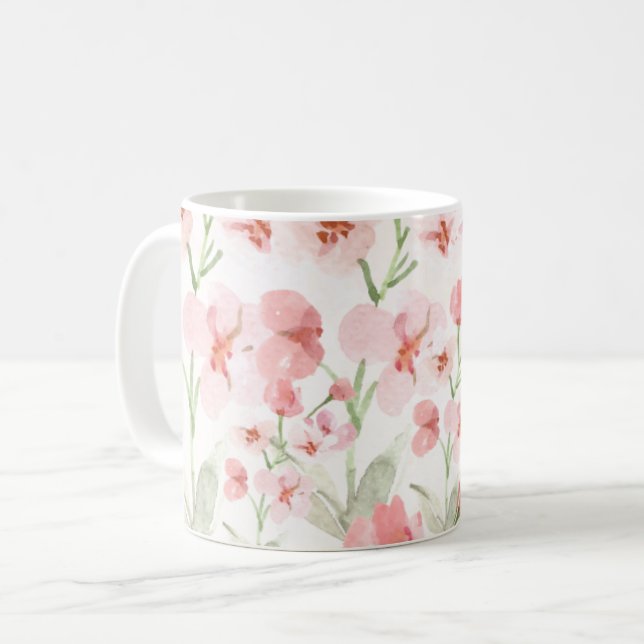 Taza De Café Elegante Mug Floral Rosa (Anverso izquierdo)