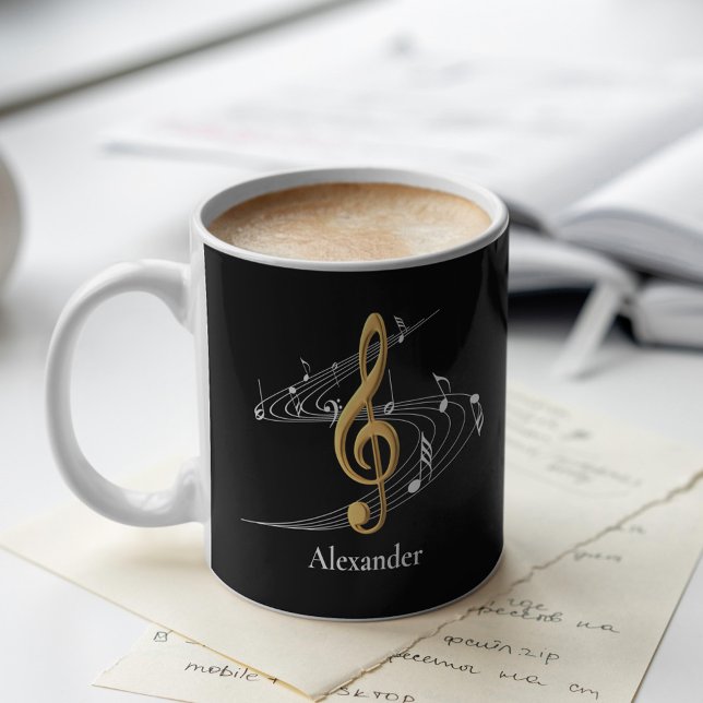Taza De Café Elegante música Treble Clef Black Gold Personaliza (Subido por el creador)
