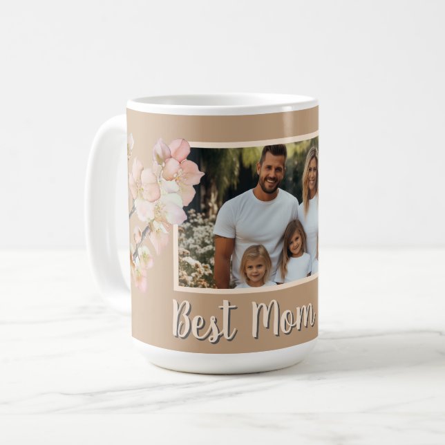 Taza De Café Elegante naranja floral personalizada foto mamá (Anverso izquierdo)