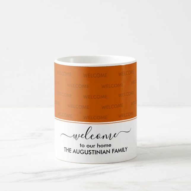 Taza De Café Elegante Naranja quemado BIENVENIDO A NUESTRO HUÉS (Centro)