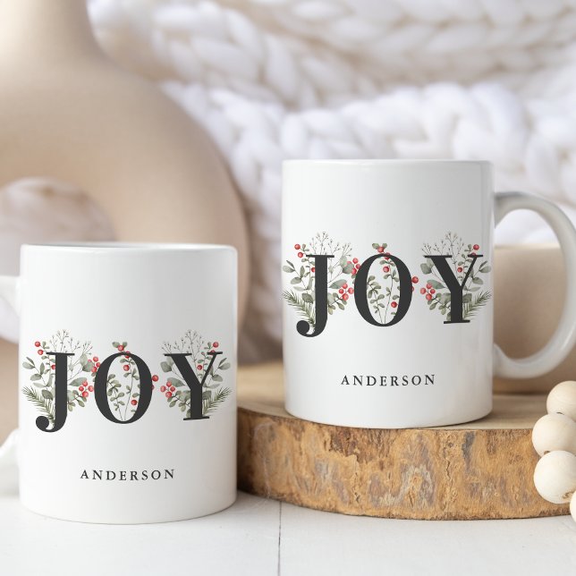 Taza De Café Elegante Navidad de Invierno Greenery JOY (Subido por el creador)