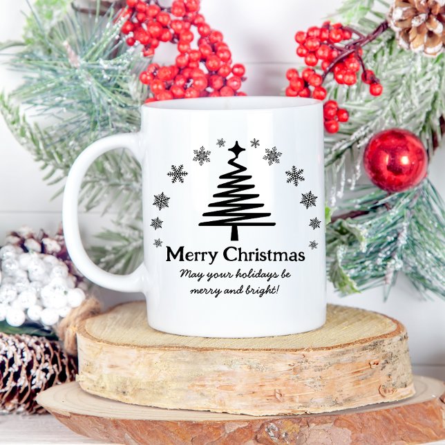 Taza De Café elegante navidad navidad árbol blanco negro de vac (Subido por el creador)