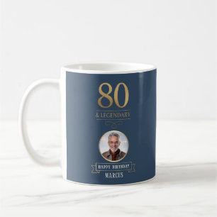 Taza De Café Elegante Navy y Oro 80 y Cumpleaños Legendario