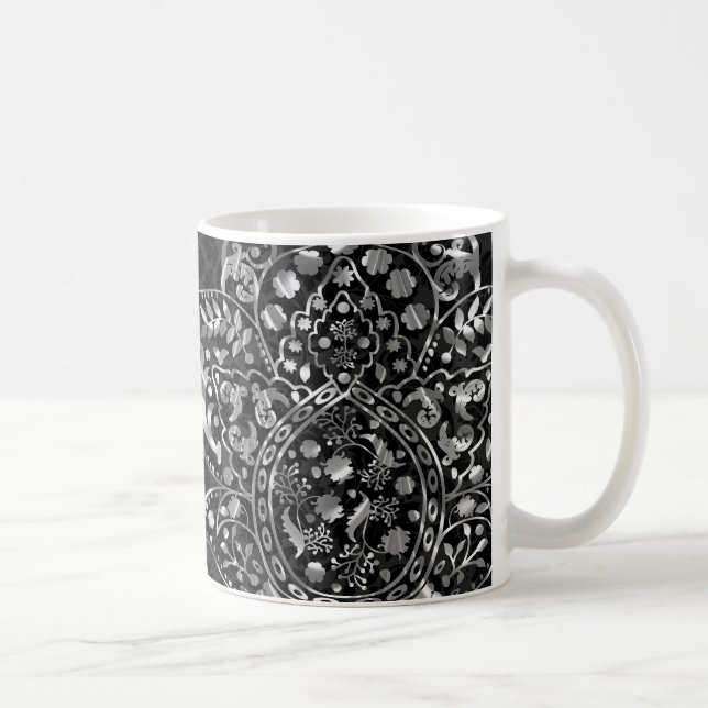 Taza De Café Elegante negro Damask Silver Metallage Lace (Derecha)