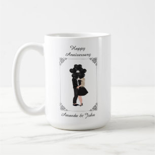 Taza De Café Elegante negro feliz aniversario personalizado