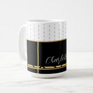 Taza De Café Elegante negro y blanco con oro
