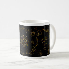 Taza De Café Elegante negro y oro Floral Folk Art Mug