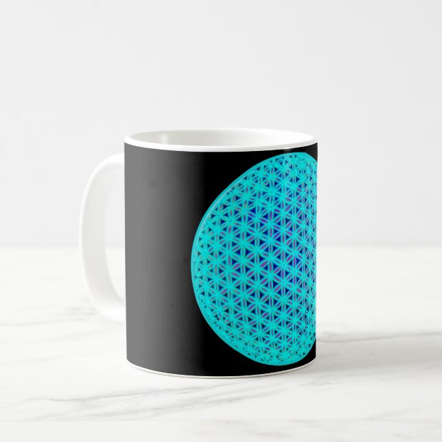 Taza De Café Elegante neón azul verde azulado flor de vida (Anverso izquierdo)