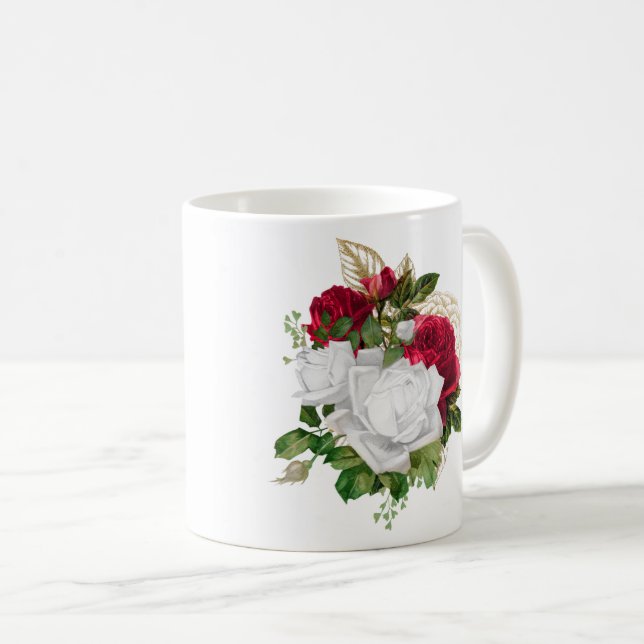 Taza De Café Elegante nombre de Bouquet de rosas blancas rojas (Anverso derecho)