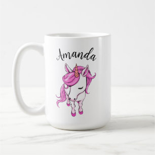 Taza De Café Elegante nombre de Chica de unicornio rosa