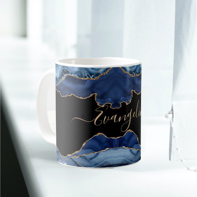 Taza De Café Elegante nombre de guión de ácaro de oro azul (Subido por el creador)