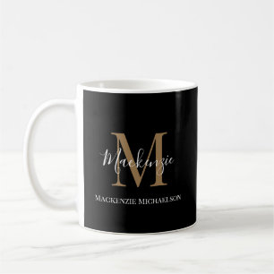 Taza De Café Elegante nombre de monograma personalizado de oro 