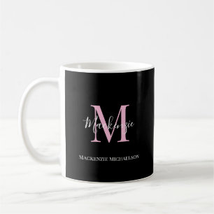 Taza De Café Elegante Nombre de Monograma Personalizado Rosa Ne