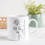 Taza De Café Elegante Nombre de Script Junio Mes de Nacimiento<br><div class="desc">Elegante,  minimalista y moderno rosa dibujado a mano negra,  flor del mes de Junio con nombre de personalizable en escritura elegante,  regalo personalizado para cualquier ocasión,  incluyendo Cumpleaños,  regalos para damas de honor,  mejores amigos,  Navidades y más.</div>