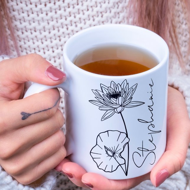 Taza De Café Elegante Nombre de Script Lotus Julio Mes Flor (Subido por el creador)