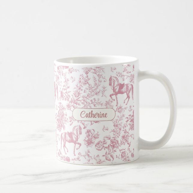 Taza De Café Elegante Nombre De Toile Ecuestre Floral Rosa (Derecha)