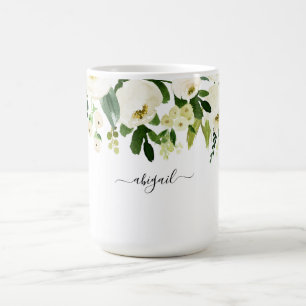 Taza De Café Elegante nombre floral blanco 
