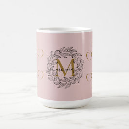 Taza De Café Elegante nombre floral Monograma inicial negro ros