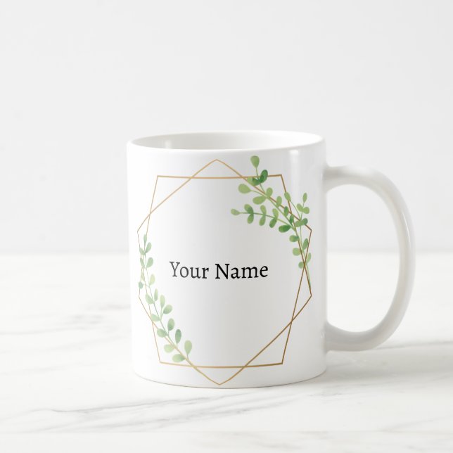 Taza De Café Elegante Nombre Gris Floral Personalizado (Derecha)