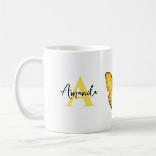 Taza De Café Elegante nombre monogramado amarillo y negro marip