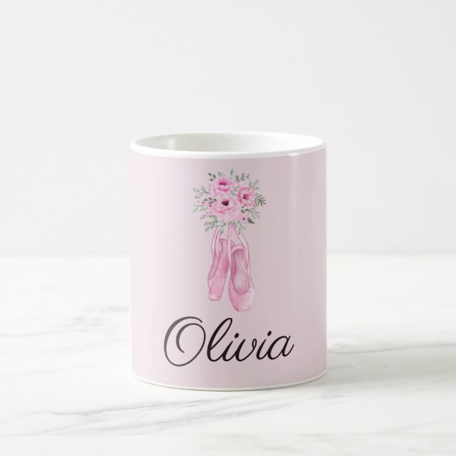 Taza De Café Elegante nombre personalizado de Ballerina Floral  (Centro)