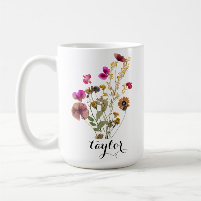 Taza De Café Elegante nombre personalizado de flor silvestre Bo (Izquierda)