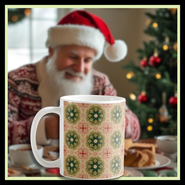 Taza De Café Elegante Nostalgic Needles Green Pine y Lace Rojo (Subido por el creador)