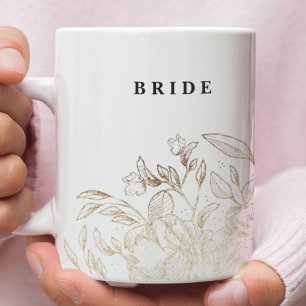Taza De Café Elegante Novia Botánica Esculpida Novia