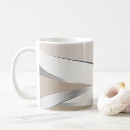 Taza De Café Elegante Ola Blanca Beige-Plata Metálica