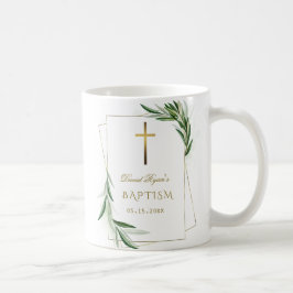Taza De Café Elegante olivo deja bautismo de niño de oro